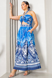 SET TOP Y FALDA LARGA AZUL CON BLANCO